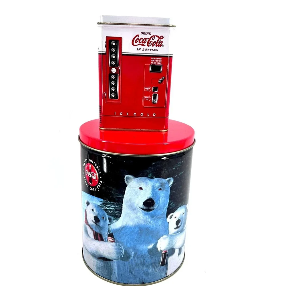 Vintage Coca Cola Collectible Tin Lot Santa Polar Bear Vending Machine 6pc Set